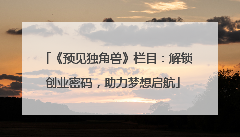《预见独角兽》栏目：解锁创业密码，助力梦想启航