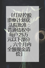 红星控股重整计划获法院批准：普通债权中每户25万元以下部分，六个月内全额现金清偿