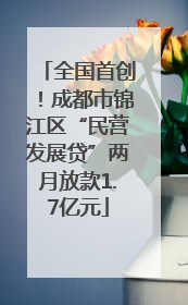 全国首创！成都市锦江区“民营发展贷”两月放款1.7亿元