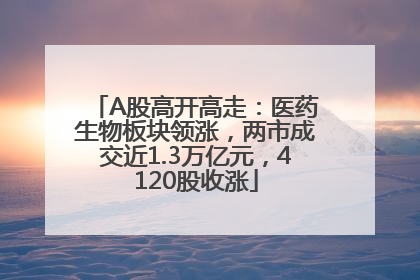 A股高开高走：医药生物板块领涨，两市成交近1.3万亿元，4120股收涨